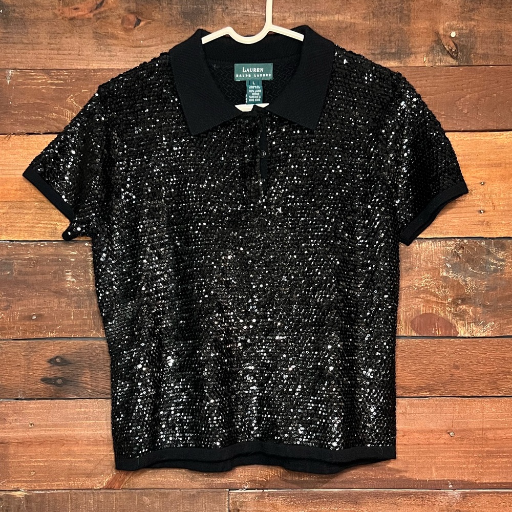 ✨ RALPH LAUREN 90s Vintage Sequin Polo Sweater ✨